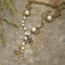 Mixed Metals Adorned With Pearls & Snowflakes Pendant Necklace