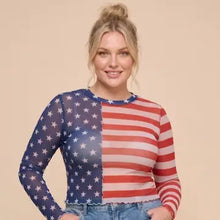 Stars and stripes Colorblock Mesh Long Sleeve Top