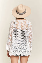 White Crochet Scalloped Hem Cardigan