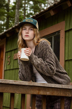 WASHED PATTERN CABLE KNIT BUTTON DOWN CARDIGAN: LIGHT KHAKI