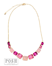 Rectangle rhinestone and chain necklace: Pink