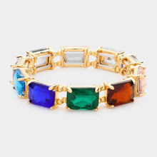 Blue Red White Emerald Cut Stone Stretch Evening Bracelet