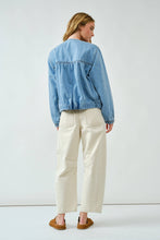 Denim Ruched Seam Bomber Jacket