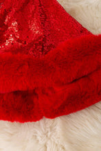 Red sequins Kids skirt with faux fur trim