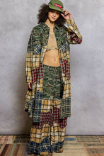 Camo Multi Long Sleeve Plaid Woven Varied Patchwork Maxi POL Shirt Jacket