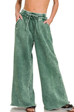 Black Acid Wash Fleece Palazzo Sweatpants With Pockets