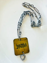 Vintage Brass Locker Tag Silver Block Chain Necklace