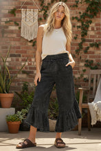 Black Tiered Ruffle Mineral-Washed Wide Leg Pants