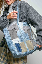 Unique Mix Patchwork Vintage Denim Casual Tote Bag: DEEP DENIM / OS