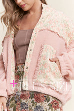 Baby Pink Teddy Sherpa Floral Mixed Fabric Jacket