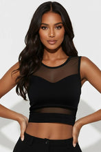 Black Sheer Mesh Panel Crop Tank Top