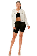 White Lace & Pearl Embellished Cropped Denim Jacket