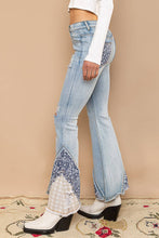 Denim Flare cut asymmetrical patch detail POL Jeans