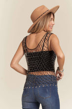 Silver Bead Accent Fishnet Tank Top