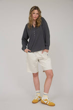 Charcoal Washed Ribbed Long Sleeve Henley Knit Top