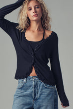 Grey Lace Trim Ribbed Button-Up Urban Daizy Top