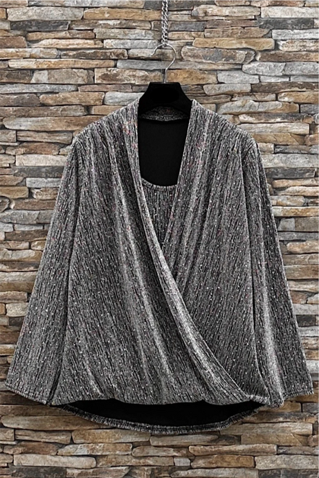 Silver Italian One Size Holiday Shimmer Wrap Blouse