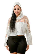 White Rhinestone Fishnet Hoodie