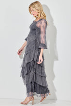Slate Blue Lace Tiered Maxi Dress