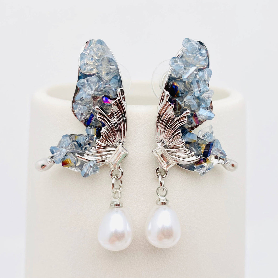 Pearl Pendant Crystal Wings Butterfly Earrings: Butterfly