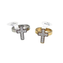 Stainless Steel Pavé Cross Ring