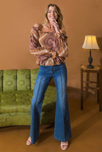 Brown printed woven top
