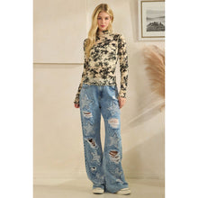 Cream Long Sleeve Merrow Flocking Flower Oli+Hali Mesh Top