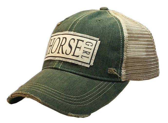 Green Horse Girl Distressed Trucker Cap