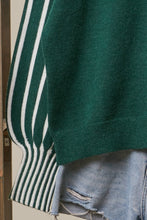 Hunter Green Striped Raglan Sleeve Knit Sweater