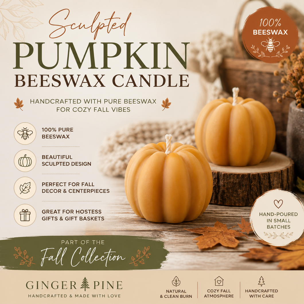 Sculpted Pumpkin Beeswax Candle | Fall Pumpkin Candle: Pumpkin Smores