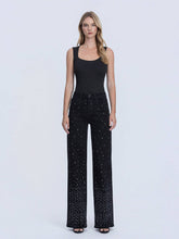 Black High Rise Rhinestone Embellished Wide Leg Flying Monkey Jeans