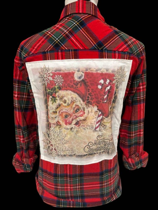 Bling Candy Cane Santa patch on Red/Green Flannel