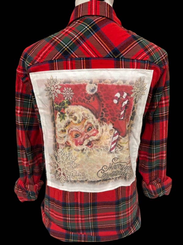 Bling Candy Cane Santa patch on Red/Green Flannel