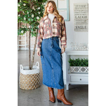 Pink Blue Plaid Sherpa Short Button Veveret Jacket