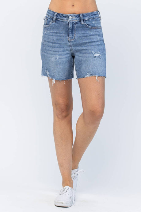 Medium High Waist Embroidered Pocket Judy Blue Cutoffs