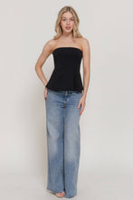 Black Peplum Soft Knit Jersey Tube Top