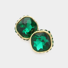 Graphite Rhinestone Trimmed Square Stone Evening Stud Earrings
