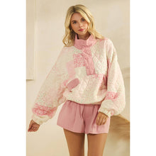 Pink Combo Textured Contrast printed Quarterzip Veveret Sweater