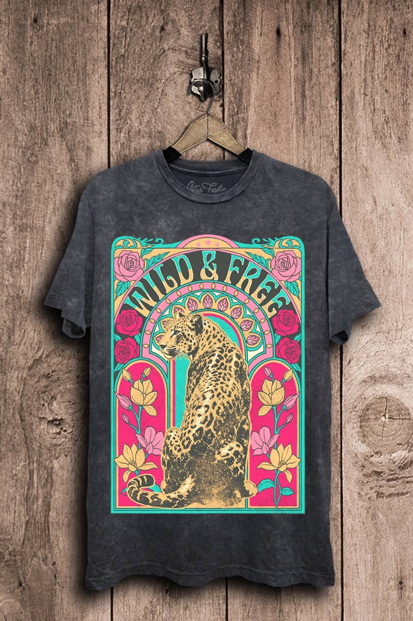 Vintage Black Mineral Wash Wild & Free Graphic Top