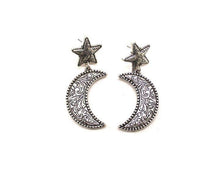 Silver Western Moon Engraved Dangle Earrings