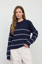 Navy Stripe Raw Crew Neck Long Sleeve Sweater