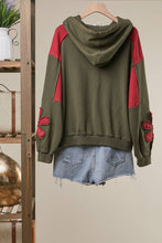 Olive Multi Floral Patch Hooded Sweatshirt