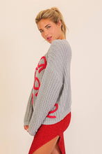 Grey Red Sugarplum Bow Knit Sweater