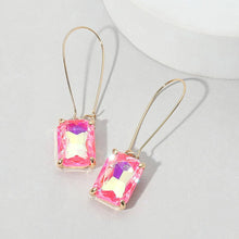 Red Emerald Cut Stone Dangle Evening Earrings