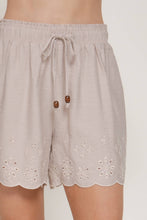 Latte Beige Waistband with String Eyelet Hem Woven Shorts