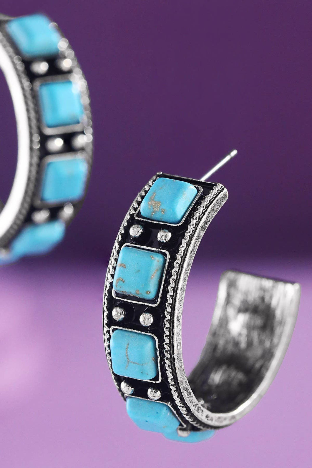 Western TXR Semi Stone Hoop Earring: SBTQ-TURQUOISE