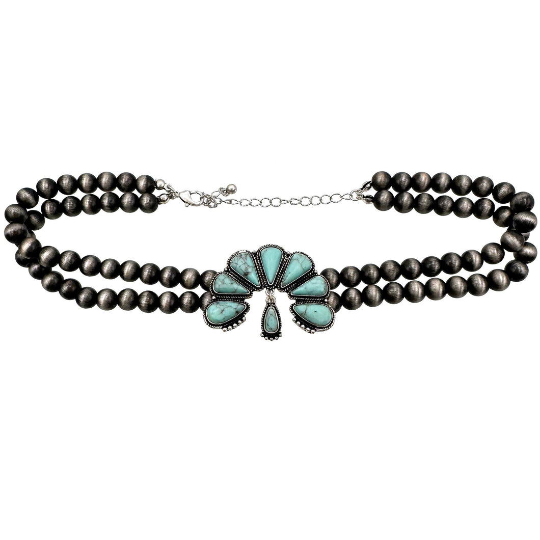 Bohemian Western Flower Turquoise Choker Necklace