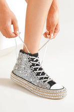 Black White Contrast Sequin High Top Sneakers