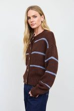 STRIPE JACQUARD BUTTON DOWN KNIT CARDIGAN: BROWN