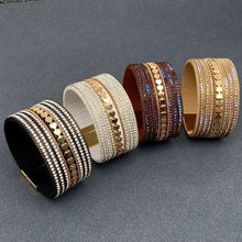 Black Sparkling Rhinestone Leather Magnetic Clasp Bracelet